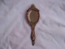 ANTIQUE FRENCH ENAMELED GILT BRONZE HAND MIRROR,LATE 19th CENTURY.