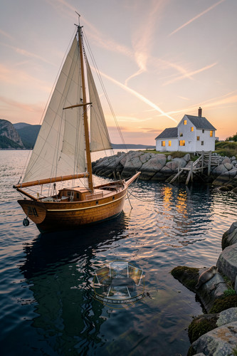 Classic wooden sloop - classic, cream