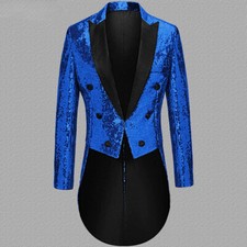 Hommes Slim Paillettes Sequin Smoking Costume Veste Queue de Pie Robe Fête Noces
