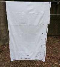 VINTAGE WHITE CUT WORK ROD POCKET WINDOW CURTAIN 80"X38" FREE SHIPPING