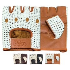 PSS Mitaines Gants Demi Doigts Cuir Maille Vélo Cyclisme Conduite Noir Marron