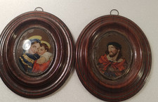 Paire de miniature peinture fixée sous verre 19eme annotations aux revers