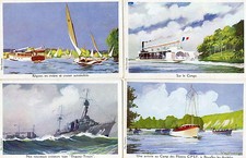 HAFFNER ensemble de 4 cartes bateaux marine regate bateau à roue croiseurs