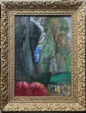 Antique Original Oil Painting on Canvas, Garden Landscape, Modernism, Framed