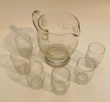 Pichet et 6 verres soufflés en cristal ciselés et meulés anciens