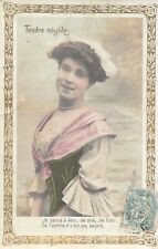 CP CADRE RELIEF DORE TENDRE MISSIVE - FEMME COIFFE DENTELLE