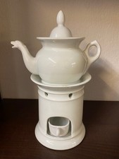 TISANIÈRE EN PORCELAINE BLANCHE LIMOGES SIGNÉE H  BRULEUR VERSEUR TETE D'OISEAU