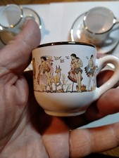 Service à café grec – 4 tasses + 4 sous-tasses – Décors antiques – Dorure 24 car
