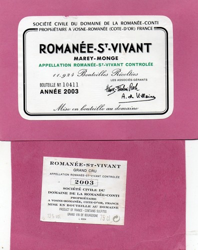 Etiquette contre romanee st - etiquette, +