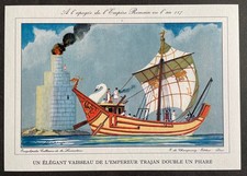 Navigation Un vaisseau romain Gravure couleur de 1959 par Léon Haffner