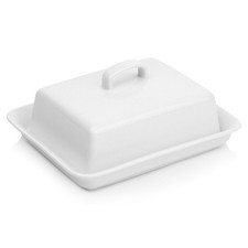 Beurrier en céramique blanche