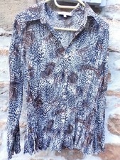 JACQUELINE RIU CHEMISE ELEGANTE CINTREE FEMME MARRON NOIR GRIS Taille 42 L TBE