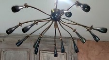 Lustre Spoutnik Araignée Vintage 50's , 15 feux laiton doré et noir