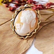 Broche Camée Vintage Monture Plaqué Or 35x25 mm