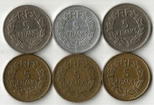 6 X 5 Francs Lavrillier.1933,1935, 1946 B (alu).1945,46 et Rare 45 C bronze-alu.