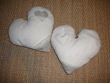 Lot 2 coussins COEUR écru tissu Shabby déco lit canapé Campagne Chalet Montagne