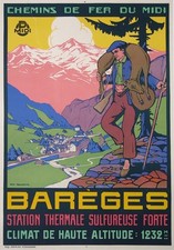 AFFICHE ANCIENNE PAUL DELORMOZ  ci-1930  CHEMIN DE FER DU MIDI  BAREGES