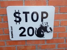 Banksy ( d' Après ) " Painter Rat " Panneau Routier Peint , Graffiti Art