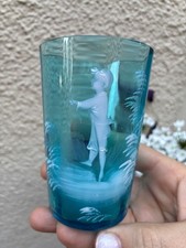 ancien verre émaillé  bleu