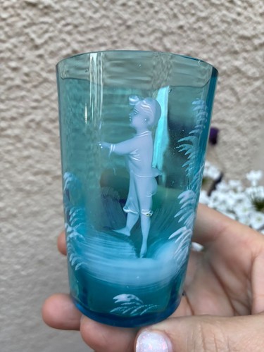 Ancien verre émaillé - ancien, bleu