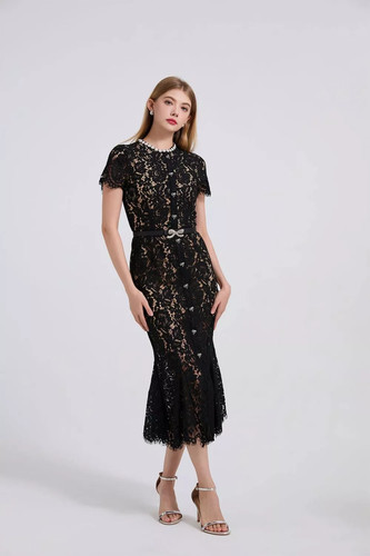 Robe noire dentelle longue - en,