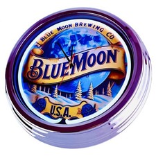 N-0600 "Blue Moon" Horloge Murale Néon Décoration Salon Bureau Atelier