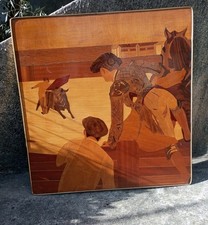 ANCIEN TABLEAU MARQUETERIE BOIS LA CORRIDA 