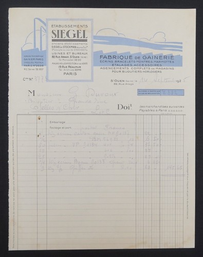 Facture 1925 ouen siegel - facture, st