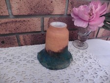 ANCIENNE TULIPE PATE DE VERRE ORANGE ET VERTE INTERIEUR BLANC H 14,5 CM