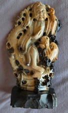 Art d'Asie : Sculpture en pierre dure Vieillard & Dragon - Chine années 70 - 80