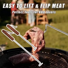 BBQ Food Flipper, Meat Flipper Hook, Pigtail Food Flipper, Steel.S+L J3Y8