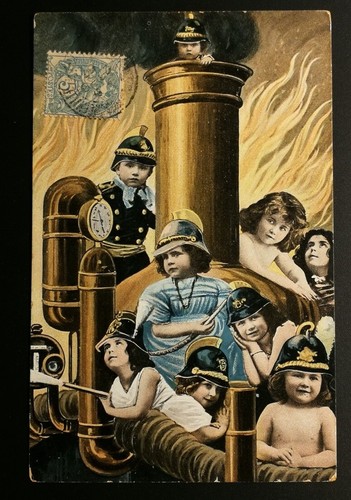Cpa pompiers fillettes - fillettes, sur