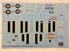 1/72 HASEGAWA 51608 : DECALS D'ORIGINE P-51B MUSTANG VERRIERE MALCOLM SP108 RARE