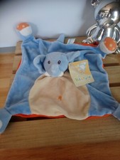 Doudou plat éléphant bleu