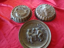 2 MOULES A GATEAUX ANCIENS ETAMES  EN CUIVRES+ DECO SCENE CHAMPETRE
