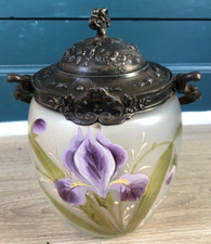 Ancien Seau Pot a biscuits Verre émaillé Legras ?