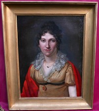 Portrait de Jeune Femme Ier Empire Huile/Toile du début du XIXème siècle