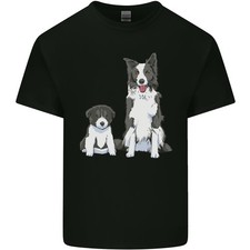 Un T-Shirt En Coton Léger Pour Hommes Avec Un Border Collie Et Un Chiot