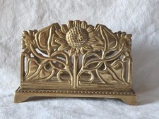 Ancien Porte lettres En Laiton Doré Art Nouveau Décor fleurs tournesols Bureau