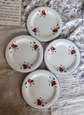 4 assiettes à dessert anciennes en faience Salins modèle coquelicot