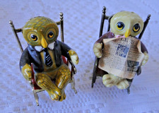 Hibou Chouette humanisés couple sur fauteuil à bascule Collector