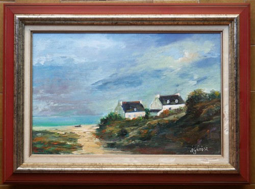 Tableau signé glaise - glaise:, maisons