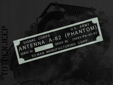 PLAQUETTE LABEL RADIO ANTENNA ANTENNE PHANTOM A62 ALU ... JEEP WILLYS US WW2