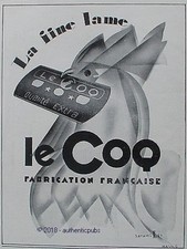 PUBLICITE LE COQ FINE LAME DE RASOIR DESSIN SIGNE SATOMI DE 1929 FRENCH AD PUB