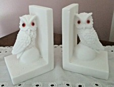 Rare Paire de Serre livres Presses papier chouette hibou blanc collection