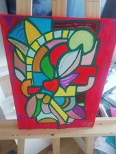 Tableau Peinture acrylique sur toile Patchwork de Coeurs