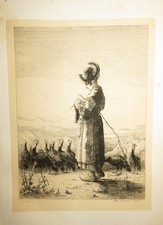 Armand QUEYROY (1830-1893) EAU FORTE PAYSANNE DINDONS MOULINS ALLIER AUVERGNE