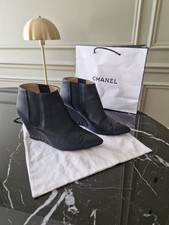 Chanel Bottines FR38 CC Black Tweed Army Boots US7.5