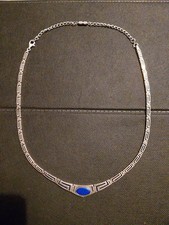 Collier argent Design A La Grecque Géométrique 925 Lapis Lazuli ? Debut XXeme ? 