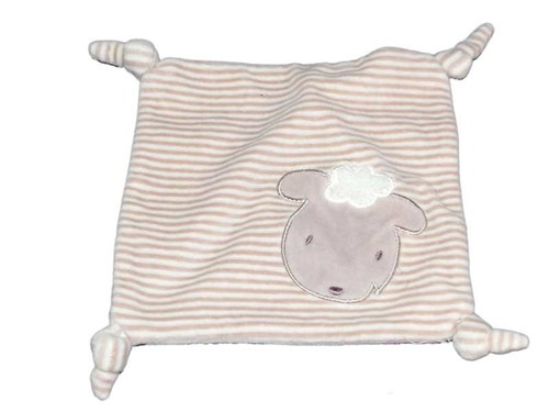 Doudou plat raye blanc beige